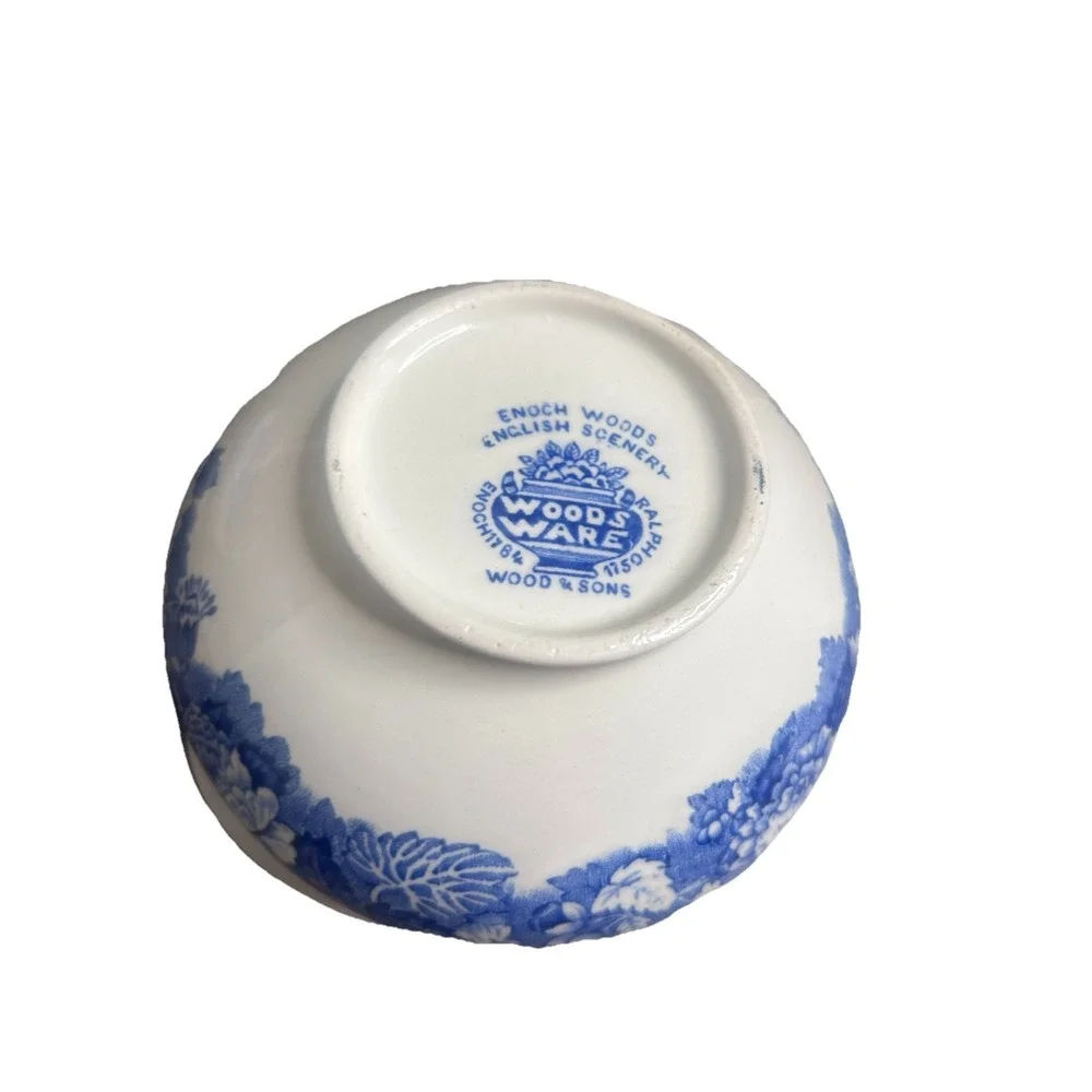 Vintage Enoch Woods English Scenery Blue White Sugar Bowl & Creamer Set